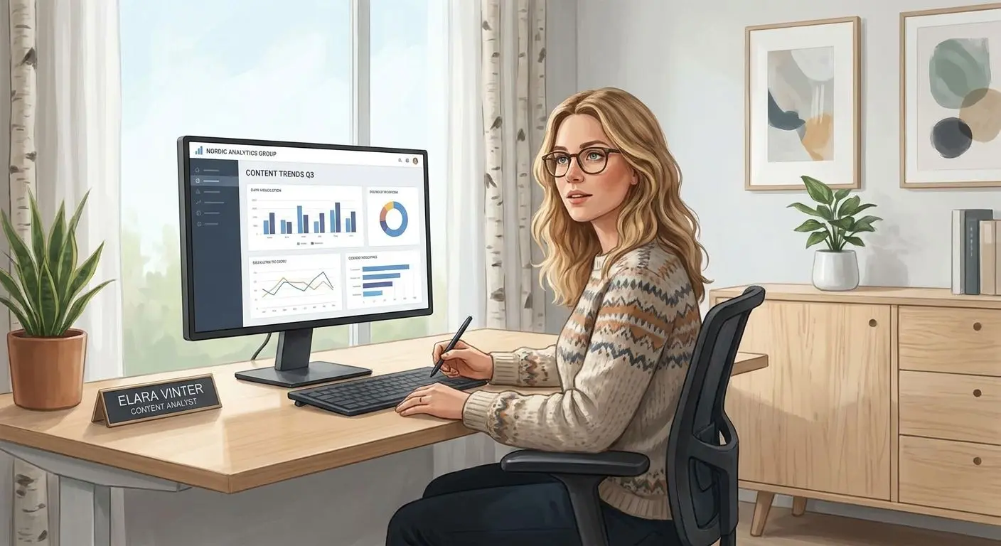 Neutral illustration av skribent i professionell arbetsmiljö