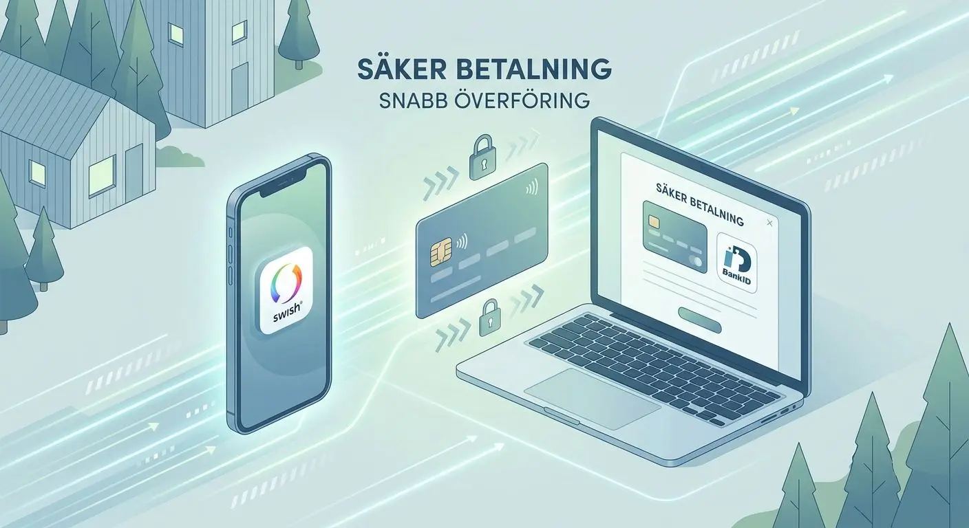 Illustration av vanliga betalningsmetoder med fokus på snabbhet och säkerhet