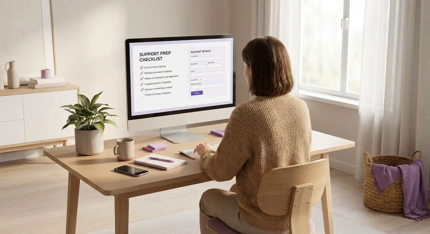 Checklista för att förbereda kontakt med support
