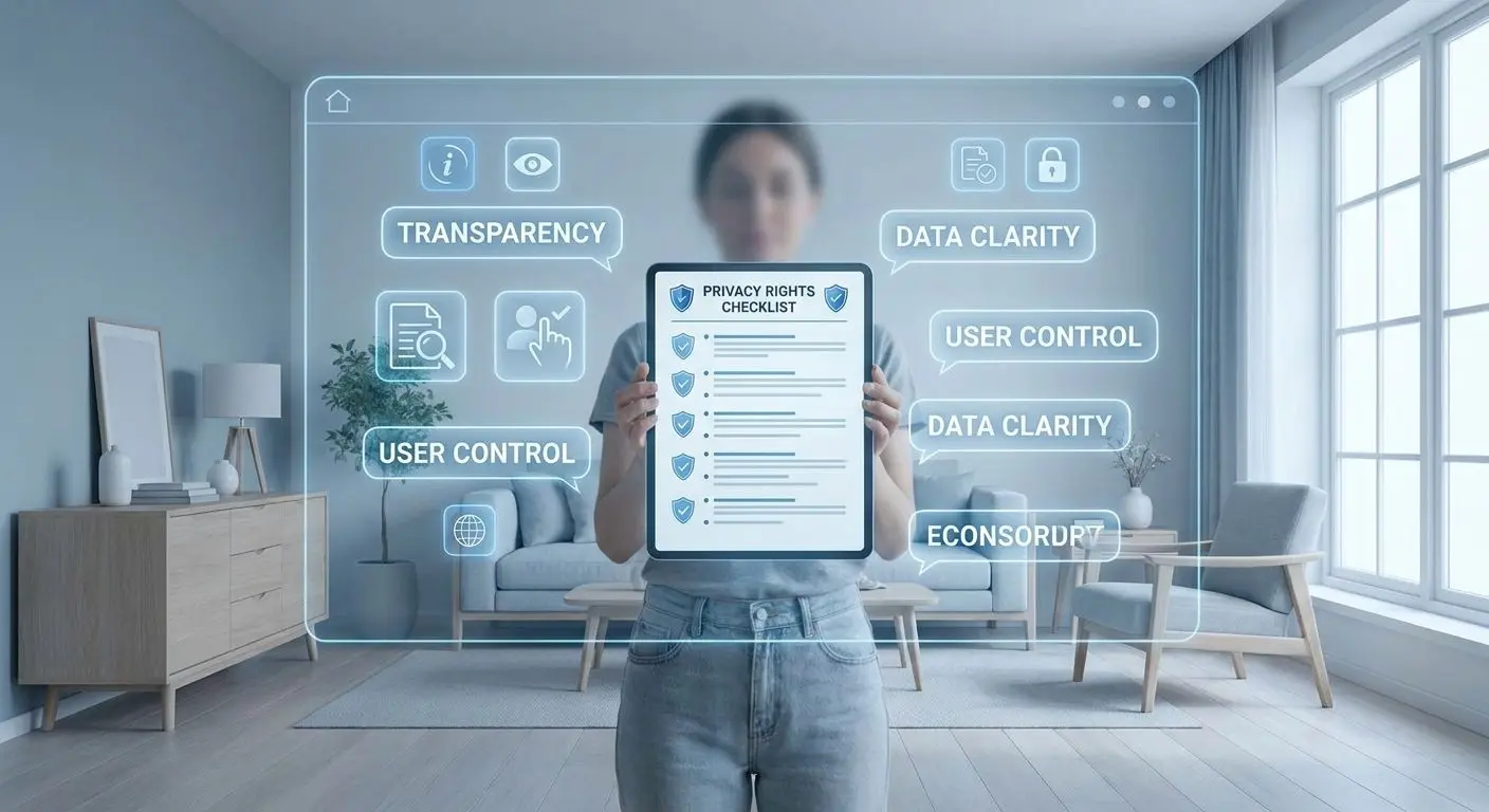 GDPR-rättigheter och tydlig information Användare med checklista över GDPR-rättigheter