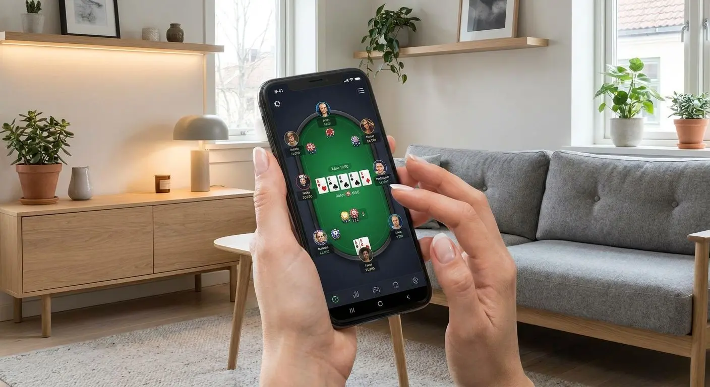 Mobiltelefon med pokergränssnitt för spel online