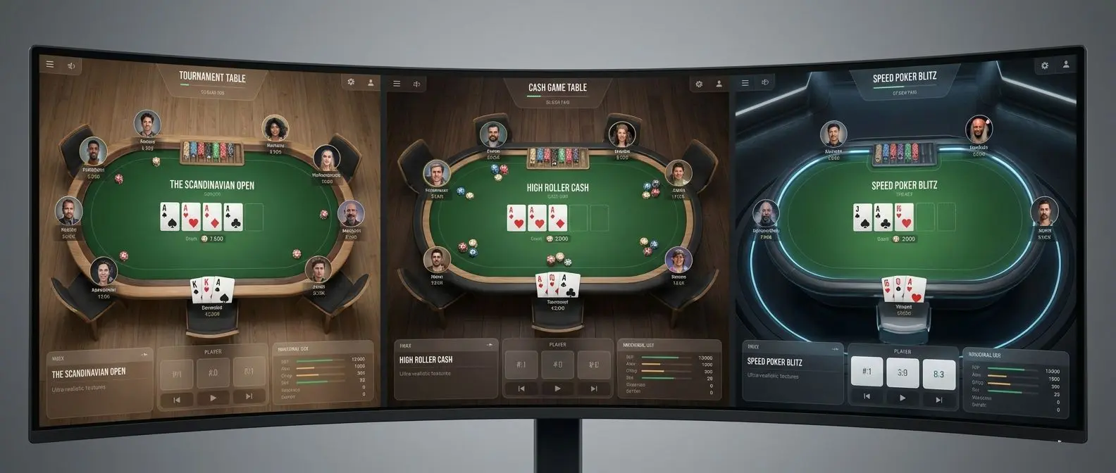 Olika typer av online pokerbord i modern spelmiljö