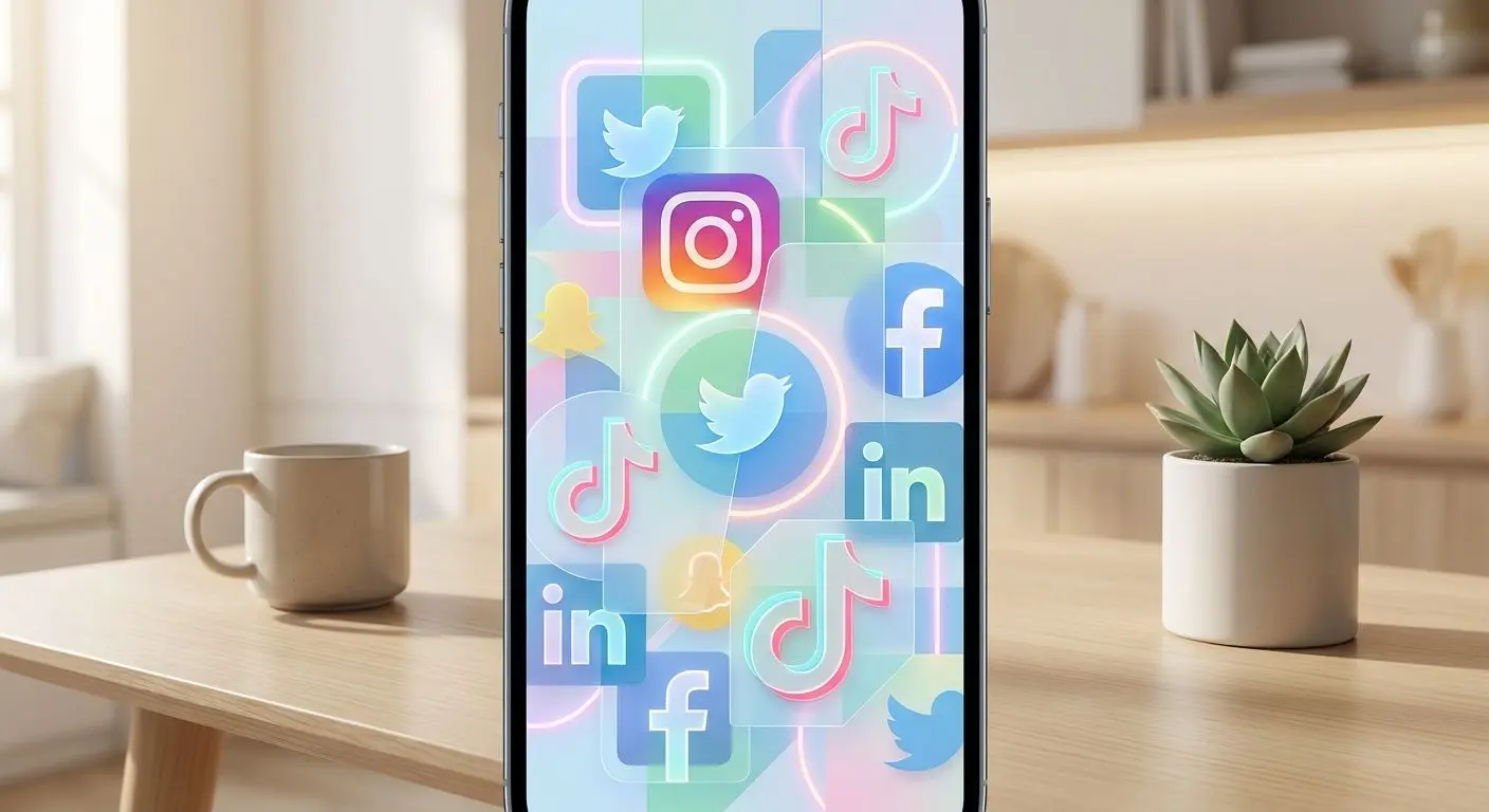 Sociala medier-kollage i PlayOJO-inspirerat färgtema