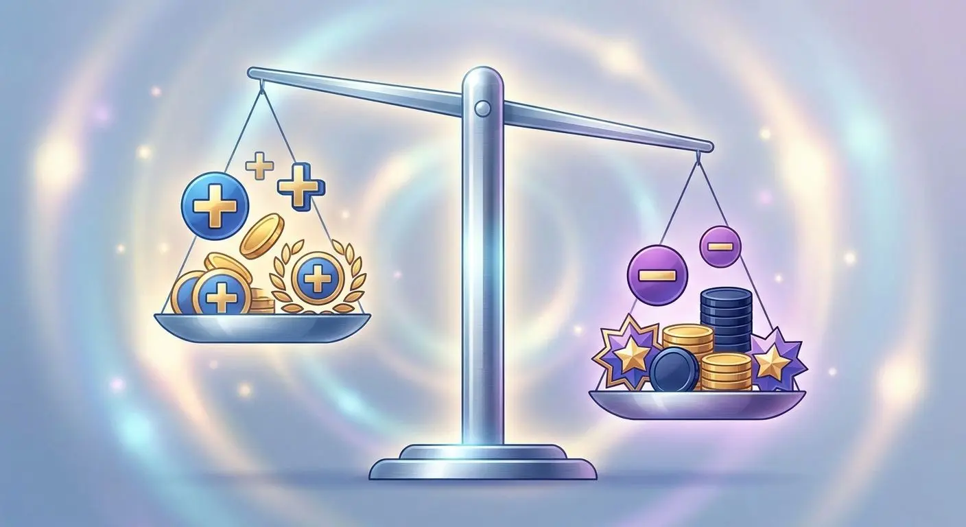 Illustration av fördelar och nackdelar med bonus i balans