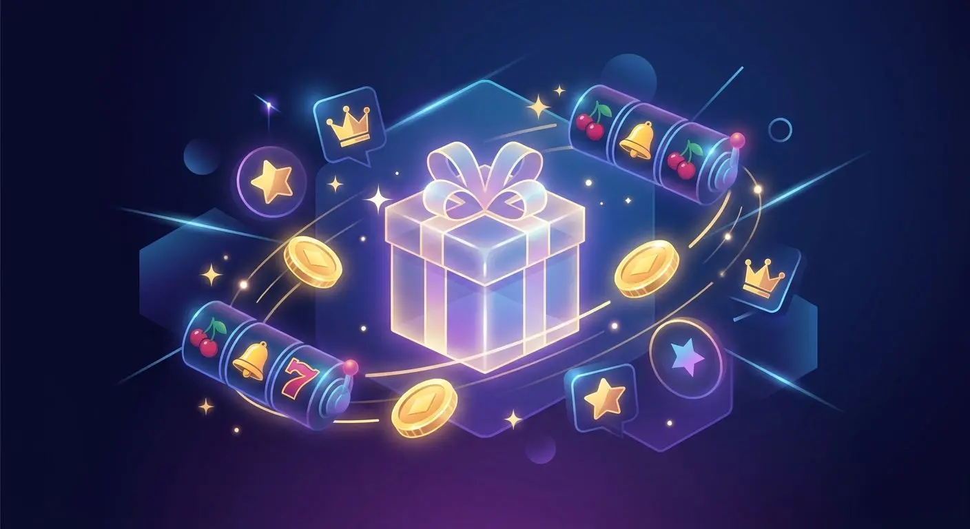 Illustration av överblick över välkomstbonus med bonuspaket och symboler